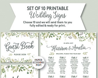 Botanical Wedding Bundle, Summer Garden Wedding Signs, Seating Plan, Guest Book, Personalized Wedding Package. Custom Wedding Signs