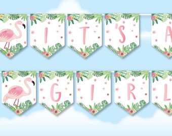Pink Flamingo Baby Shower Banner, It's A Girl Banner, Flamingo Gender Reveal Banner, Instant Download  Baby Shower Flamingo Photo Prop