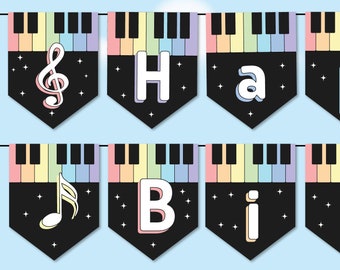 Pastel piano decoration, printable music room banner, 80s party decor music classroom decorations, instant download, music teacher gift