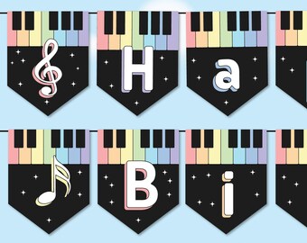 Pastel piano decoration, printable music room banner, 80s party decor music classroom decorations, instant download, music teacher gift