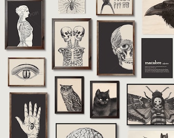 Creepy Halloween wall art bundle, weird vintage Halloween gallery printable art, macabre Halloween art bundle instant download