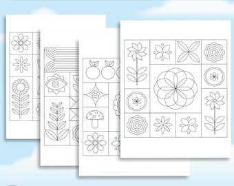 Retro geometric coloring pages, adult coloring pages, minimalist coloring pages printable instant download