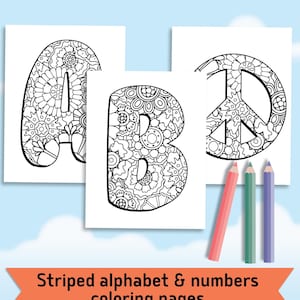 Floral alphabet coloring pages, printable letters and numbers, adult coloring pages, letters coloring sheet bundle