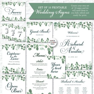 Placas de casamento de eucalipto, pacote de 10 placas de casamento, casamento botânico para impressão, placas de casamento personalizadas, gráfico de eucalipto, download digital