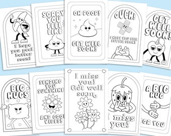 Get well soon coloring cards bundle, classroom coloring book, big hugs printable coloring pages instant download