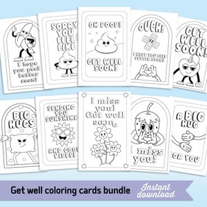 Lot de cartes à colorier Guérir bientôt, livre de coloriage pour la classe, gros câlins, pages à colorier imprimables à télécharger instantanément