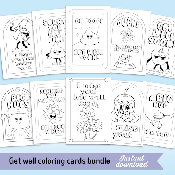 Get well soon coloring cards bundle, classroom coloring book, big hugs printable coloring pages instant download