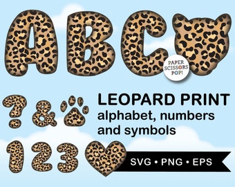 Leopard Print Alphabet Set, Leopard Schrift Clipart, Leopard SVG Buchstaben für Scrapbooking Druck, Ausschnitt PNG, Sublimationsalphabet Leopard