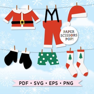 Santa&#39;s clothesline SVG banner, Mr & Mrs Claus clothes printable Christmas banner, instant download svg, png, eps, pdf, Santa clipart