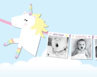 Instagram Baby Banner, 1st Year Baby Photos Instagram Photo Banner, Instagram Frame, Unicorn Bunting, Unicorn Decoration, Baby Growth Photos