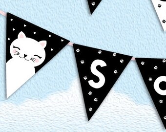 Kitten Birthday Banner Kitten Party Decor, Kitten Garland, Cat Party Decor, 5th Birthday Banner, Eyelash Decor, Custom Kitten Name Banner