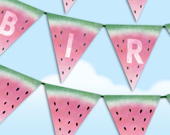 Watermelon Banner, Digital Download, Tropical Fruit Decor, Watermelon Baby Shower Banner, Watermelon Bunting, Tropical Wedding Banner