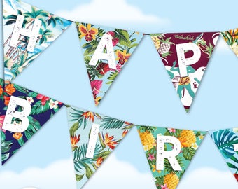 Mall för hawaiisk födelsedagsbanderoll, gör-det-själv-utskrivbar, aktuell luau-födelsedagsbanderoll, Vaiana-födelsedagsbanderoll, anpassad personlig banderoll utskrivbar