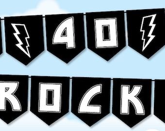 Glam Rock Birthday Banner, Instant Download, 40 Rocks Banner, Rock n' Roll Decor, 30th, 60th, 50th Banner, Heavy Metal Theme
