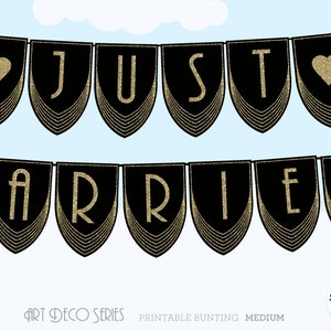 Just Married Banner, Gatsby, Art Deco Just Married Sign Roaring 20&#39;s Wedding Decor, Gatsby Wedding Just Married Banner, Bride and Groom