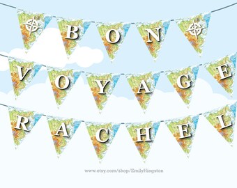 Happy Travels Vintage Maps Bunting Banner Diy Party Etsy