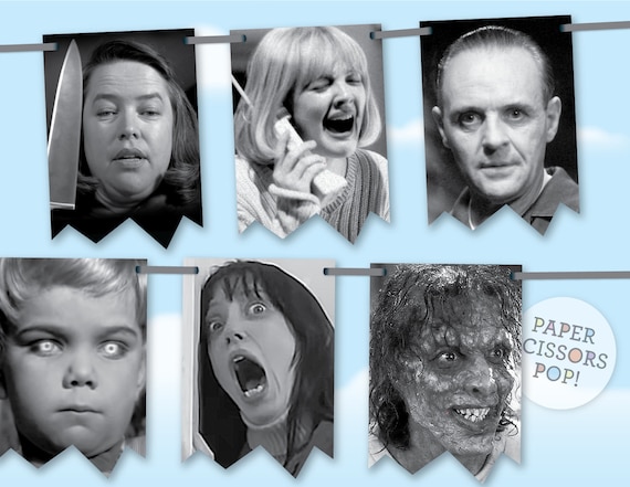 Cult horror movie Halloween banner, printable adult Halloween decor featuring classic horror movie scenes, Halloween printable bunting Il_570xn