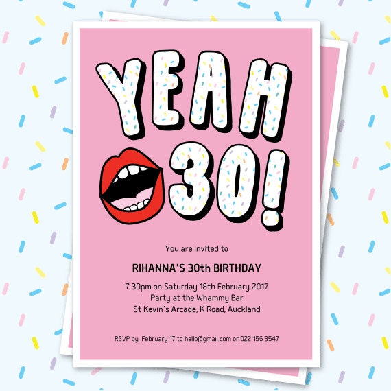 30th Birthday Invitation Sassy Yeah 30 Lips Editable Invitation 