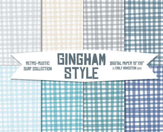 Blue Gingham Gift Wrap Digital Paper Pack Gingham Paper Pattern Digital Wallpaper, Neutral Gingham Origami Craft Paper Gingham Party Decor Il_570xn