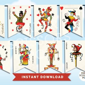 Arredamento per feste al casinò, arredamento per feste a tema del casinò Joker Las Vegas, download immediato di banner di carte da gioco stampabili, download istantaneo