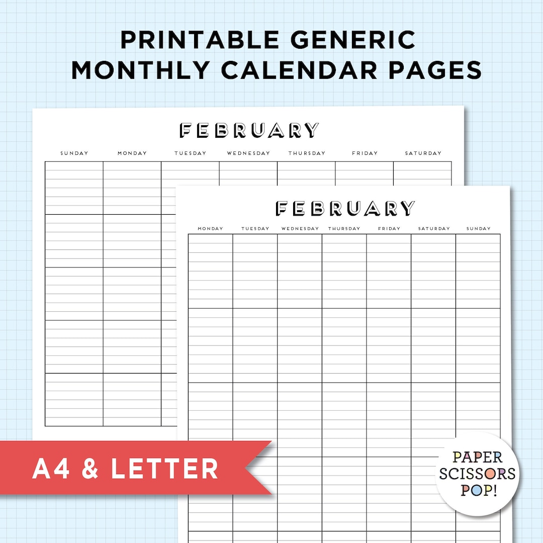 Printable Monthly Lined Calendar Pages Minimalist Calendar Etsy