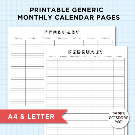 Printable Monthly Lined Calendar Pages Minimalist Calendar | Etsy