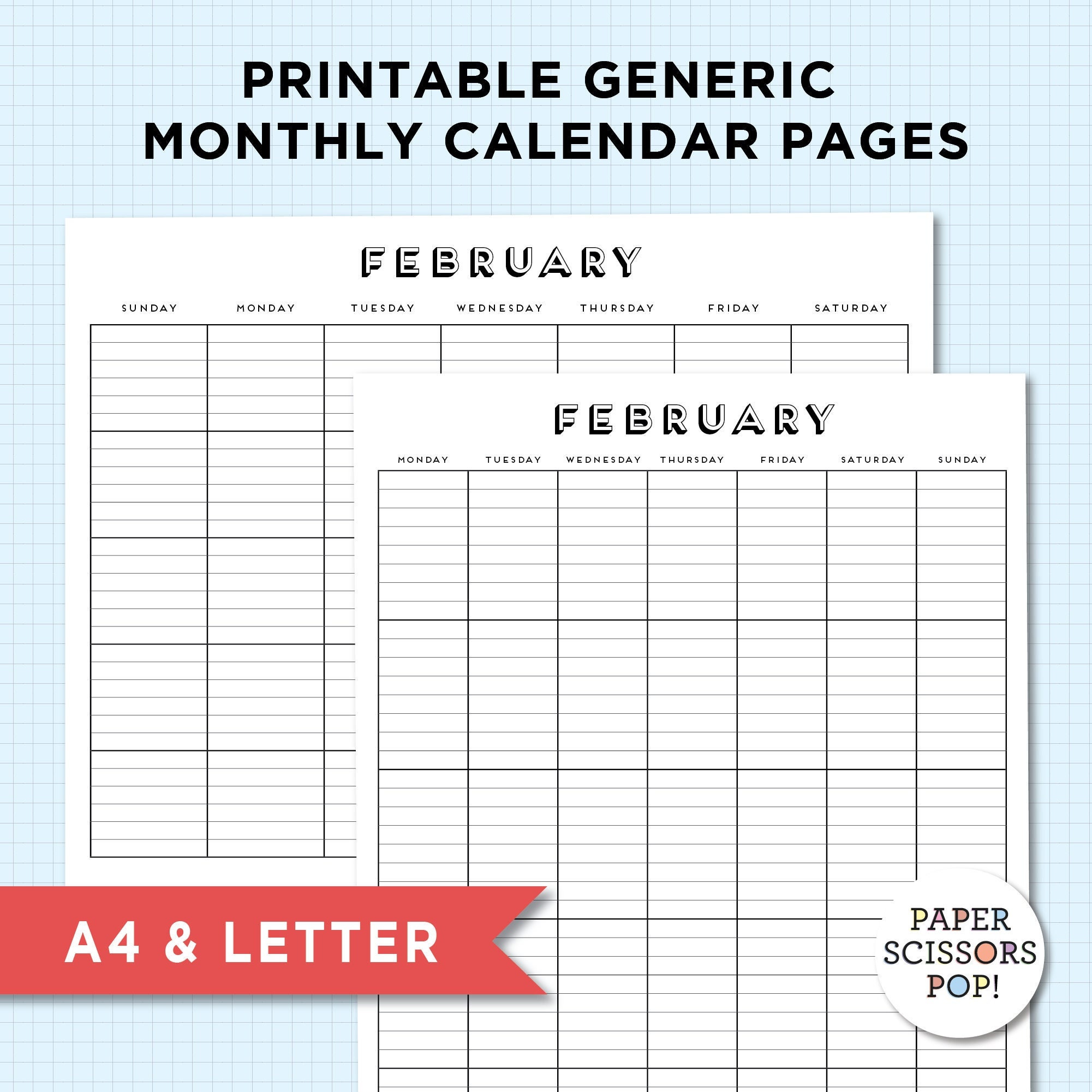 printable monthly lined calendar pages minimalist calendar etsy ireland