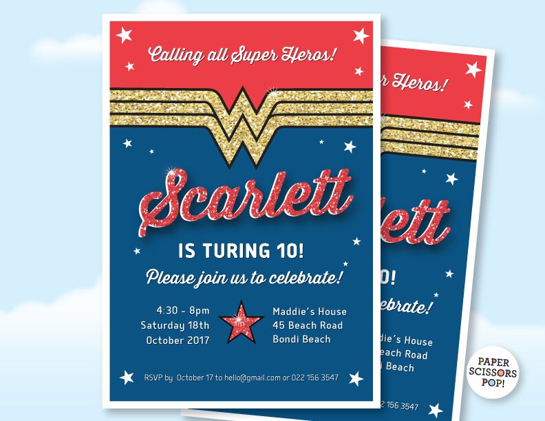 Wonder Woman Anniversaire Invitation Wonder Woman Invitation Etsy