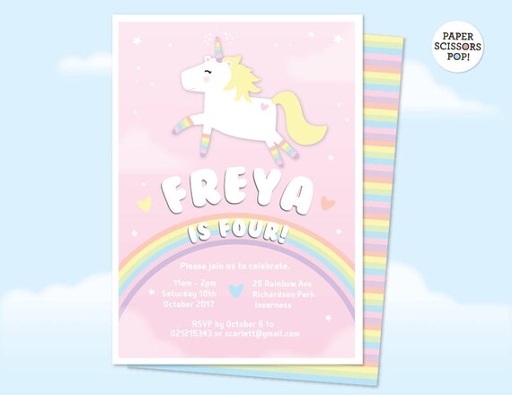 Pastel Unicorn Invitation Editable, Girls Birthday Invitation Unicorn Party, Rainbow Party Invitation, Pastel Party Invitation Unicorn Decor Il_570xn