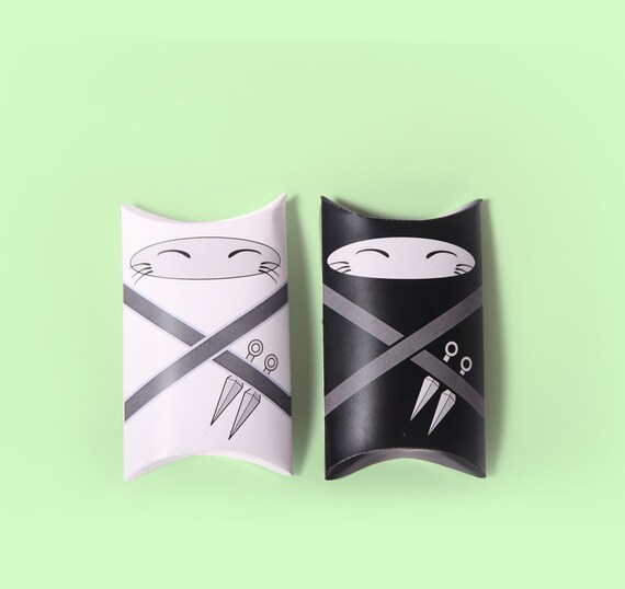 Ninja Kitty Pillow Box, Black and White Party Favor, Cat, Swords, Martial Arts, Printable Gift Box, Gift Card Box, Halloween Il_570xn