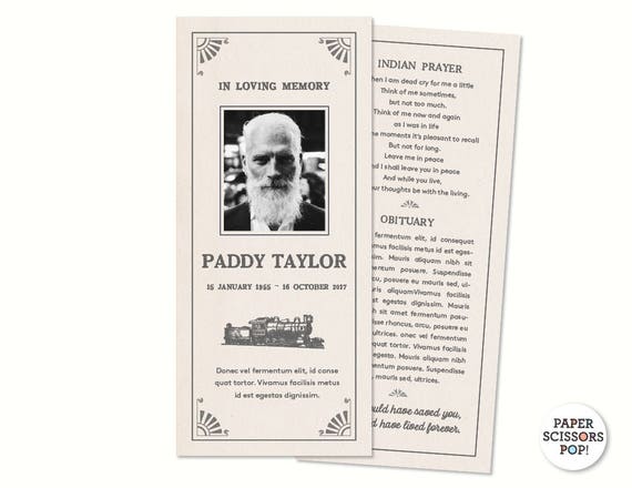 Masculine Funeral Card, Personalized Memorial Order of Service, Mens Funeral Program, Memorial Program, Steam Train Funeral Card Il_570xn