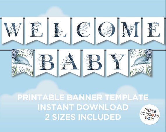 Dolphin Welcome baby banner, printable watercolor banner, under the sea baby shower garland, nautical ocean baby shower, instant download Il_570xn