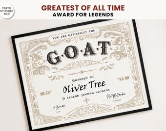 GOAT Certificate Printable, Greatest of All Time Award, Vintage Milestone Recognition, Funny Boss Gift, Instant Download