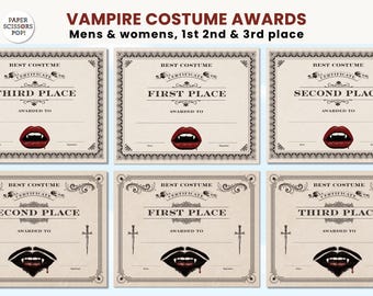 Vampire Costume Party 1st Place Awards Gothic Vintage Halloween Costume Party Awards Certificates, Party Adult Costume Contest Award