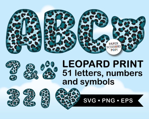 Blue Leopard print alphabet, Leopard print font clipart, leopard SVG ...