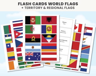World Flags Flash Cards, Countries & Capitals Learning Resource Printable Geography Flashcards, International Day, Homeschool PDF