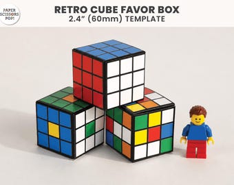 Caixa de lembrancinha retrô em formato de cubo dos anos 80, caixa de presente imprimível para gamers, decoração com tema dos anos 90, lembrancinhas de casamento.