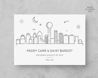 Dallas Save the Date, Dallas Postcard, Minimalist Save the Date Dallas Wedding Announcement, Dalla Skyline Cityscape Postcard, Dallas Texas