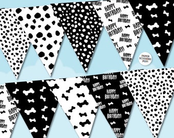 Dalmatian Birthday Banner, Cruella instant download Puppy Party Decor, Cruella theme, Dalmatian Pattern Party Decor, 101 Dalmatians