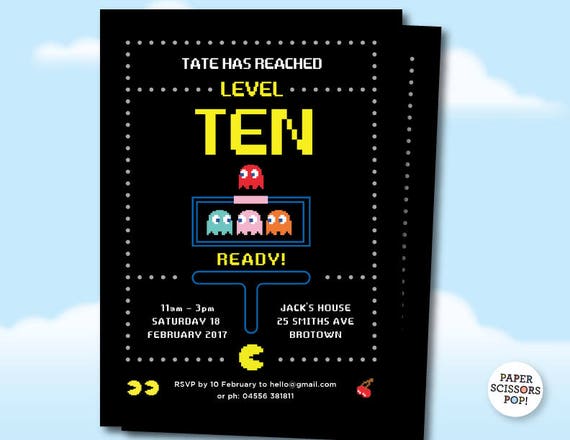 Pacman Birthday Gaming Party Invite Pac Man Party Invitation Etsy