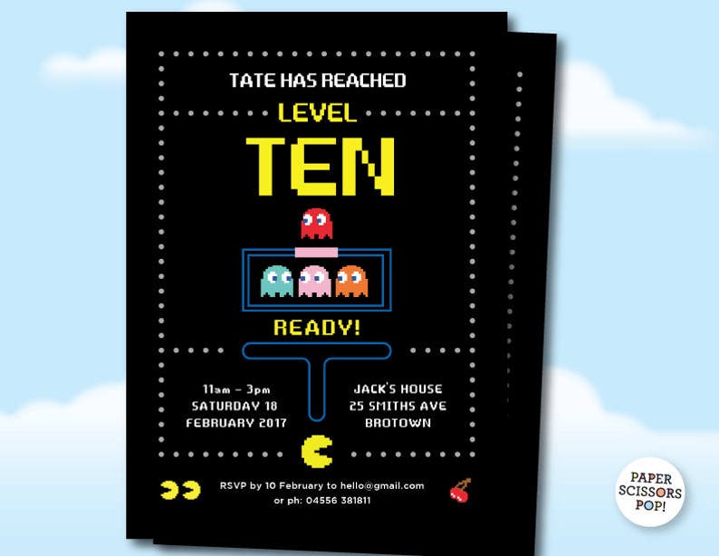 Pacman Birthday Gaming Party Invite Pac Man Party Invitation Etsy
