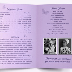 Funeral Service, Butterflies Funeral Program, Lavender Memorial Order of Service, Memorial Program, Pastel Lylic Butterfly Service Card image 2
