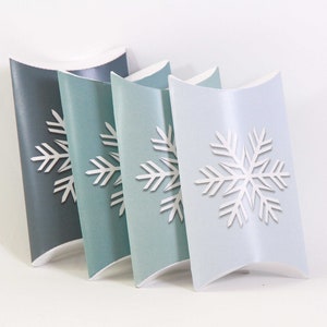 Pastel Blue Snowflake Pillow Boxes, Snowflake Christmas, Winter Wedding Decor, Frozen Pillow Boxes, Printable Snowflake Wedding Favor Box image 1