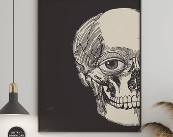 Vintage Skull Anatomy Print, Gothic Halloween Wall Art, Antique Anatomical Illustration, Dark Academia Decor, Curiosity Cabinet Printable