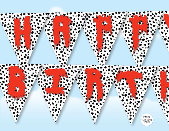 Dalmatian banner, Cruella birthday banner digital download, Cruella themed party decor, Cruella garland 101 Dalmatians printable bunting Il_570xn