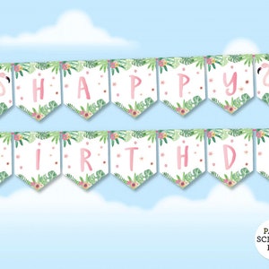 Pink Flamingo Birthday Banner Tropical Banner, Watercolor Flamingo Bunting, Instant Download, Printable Garland, 5th 12th, 10th Birthday image 4