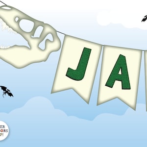 Dinosaur Banner, T Rex Jurassic World Party Boys Birthday Party Decor Prehistoric Dig, Alphabet Template, Dino Party Decor Dinosaur Pennant