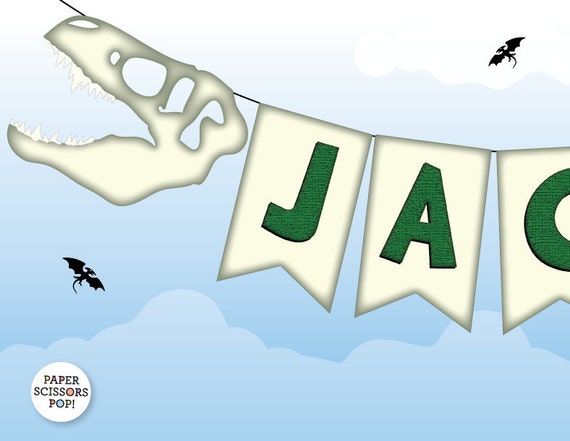 Dinosaur Banner, T Rex Jurassic World Party Boys Birthday Party Decor Prehistoric Dig, Alphabet Template, Dino Party Decor Dinosaur Pennant Il_570xn