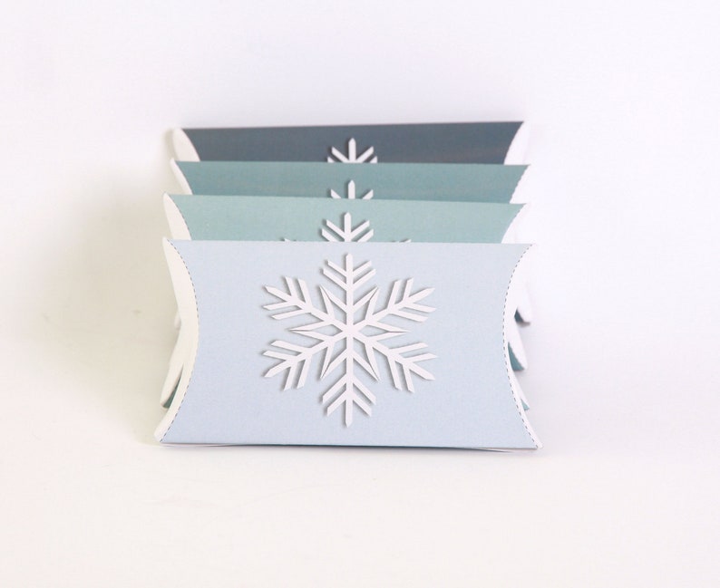 Pastel Blue Snowflake Pillow Boxes, Snowflake Christmas, Winter Wedding Decor, Frozen Pillow Boxes, Printable Snowflake Wedding Favor Box image 2