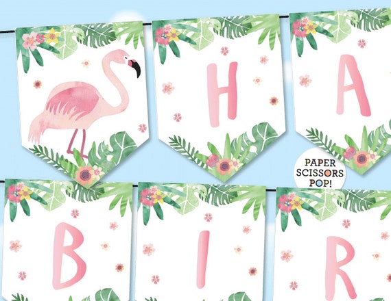 pink-flamingo-birthday-banner-tropical-banner-acuarela-etsy-espa-a